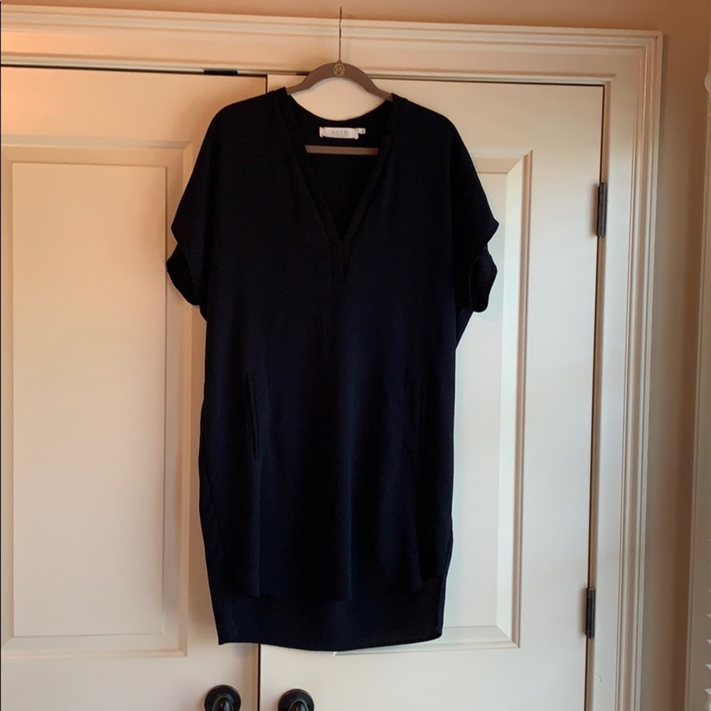 NWOT ASTR Navy Dress with Black Piping, Size Large